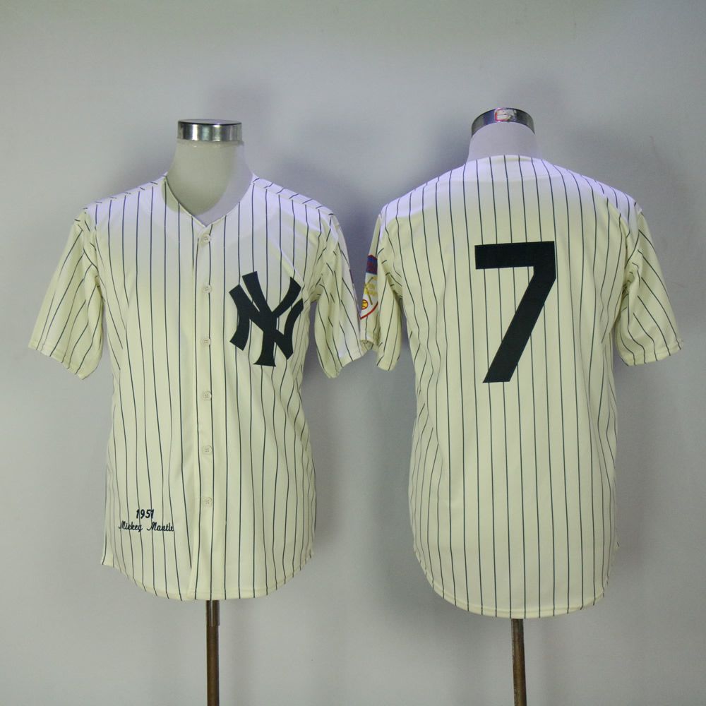 Men New York Yankees #7 No name Cream MLB Jerseys->new york yankees->MLB Jersey
